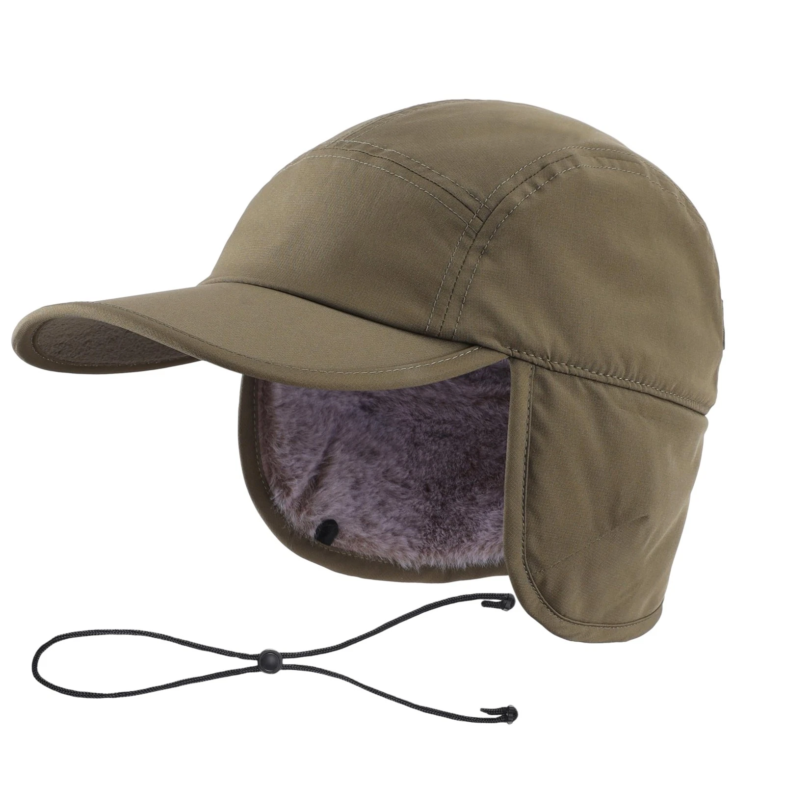 Mens Faux Fur Trapper Hat Waterproof Visor Fleece Lined Winter Baseball Cap E...