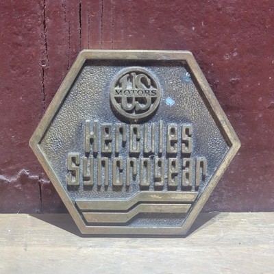 US Motors Hercules Syncrogear Brass Nameplate Sign Vtg Logo Engine Industrial