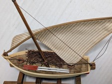 Wooden Sailboat Model with Sails & Display Stand Vintage 