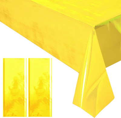 2 Pieces Yellow Iridescence Tablecloth - 40 x 108  Disposable Shiny Laser Table
