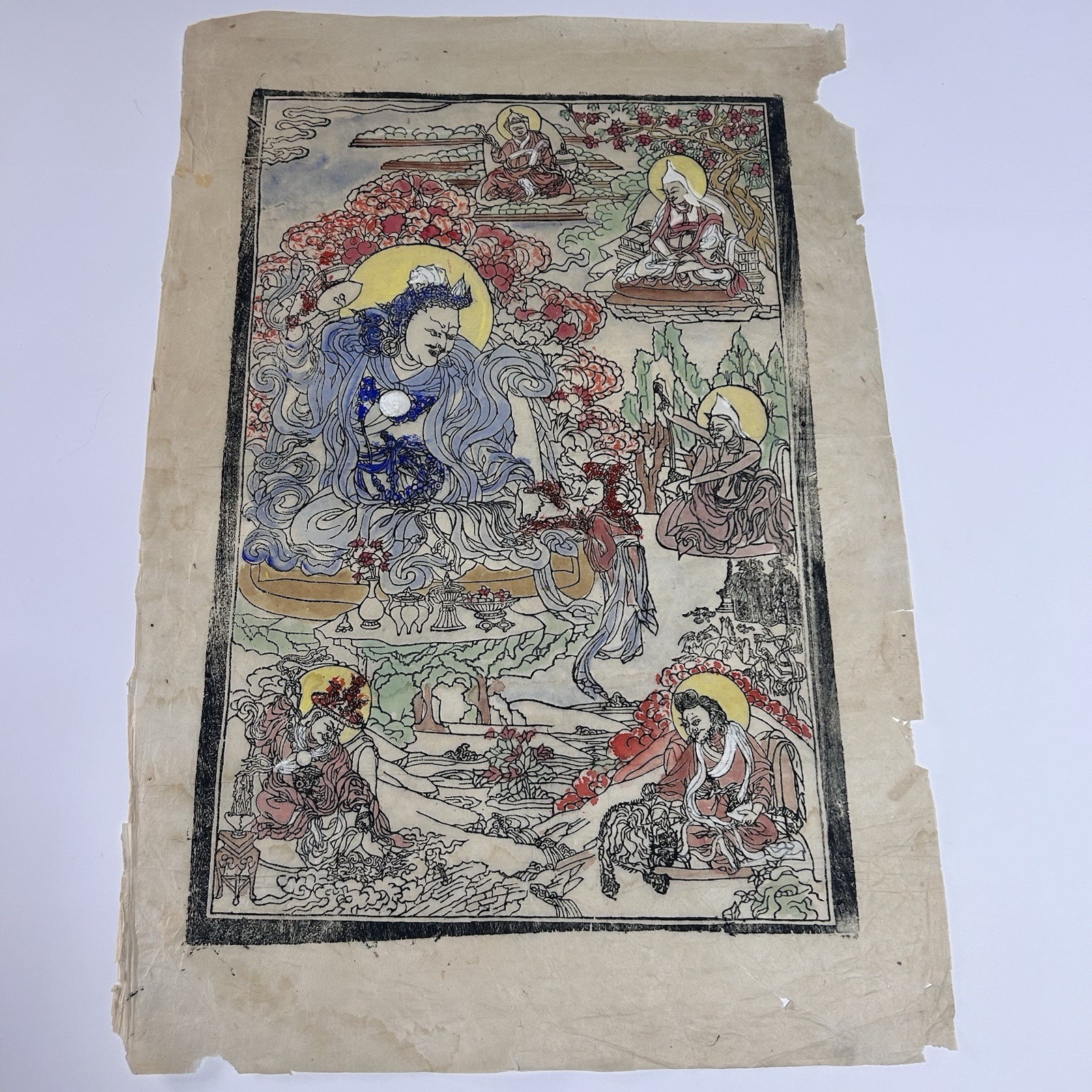 Impresión Budista En Papel De Arroz Escena Sagrada Arte Oriental Tradicional