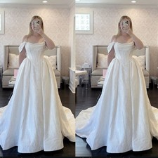 Ruching Stain Wedding Dresses Jacquard  Off The Shoulder Sleeveless Bridal Gowns