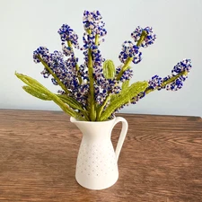 Vintage Bouquet of French Glass Seed Bead Flowers Lavender & Blue 7 Stems
