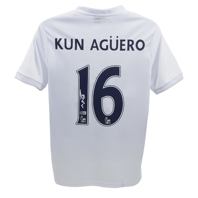Sergio Aguero Signed Manchester City Away Soccer Jersey #16 with