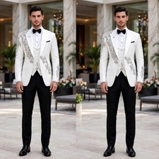 Men's Suits Floral Crystal Applique Formal Wedding Outfit Wedding Groom Tuxedo