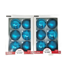 Ashland Glass Ornaments, Christmas, Turquoise, 3.1", 6 Piece, LOT/2, NEW
