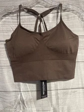 PrettyLittleThing Chocolate Basic Seamless Padded Sports Bra Womens Small