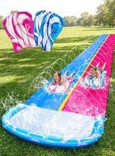 Extra Long 22.5FT Double Water Slide with 2 Inflatable Boards - Heavy Duty Lawn
