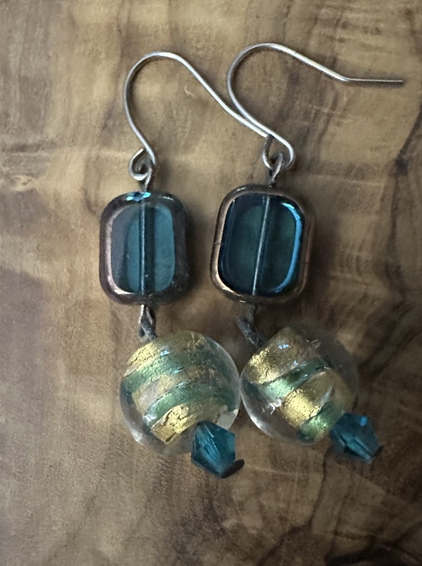 Turquoise Blue & Blue & Yellow Swirl Beaded Glass Hook Dangle Earrings ...
