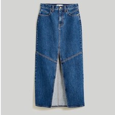 Madewell High Rise Maxi Denim Skirt Dark Wash Button Fly Slit Size 28