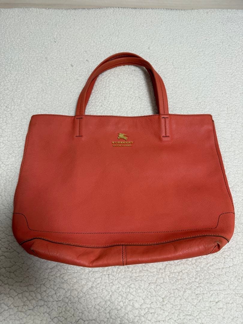 Burberry Blue Label Orange Leather Tote Bag Gold Logo Handbag Shoulder Bag New thumbnail 11