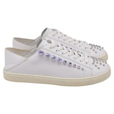 Stuart Weitzman Goldie Shine Convertible Low-Top Sneakers N White Leathe Size