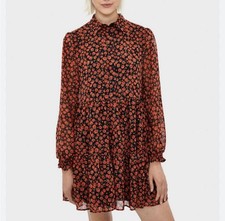 NWOT Boohoo Floral Long Sleeve Dress - Red and Black Size 12