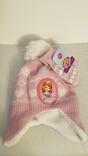 Disney Sofia the First Pink White Knit Hat with Mittens Sz XXS 2T-3T