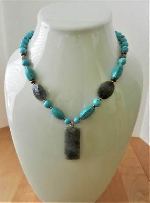 Barse Genuine Magnasite and Labradorite  Beaded Pendant Necklace MSRP $68