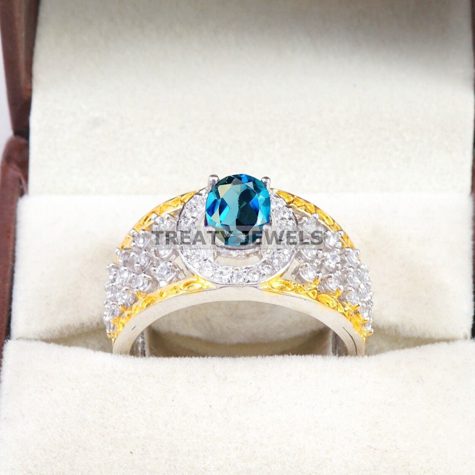 London Blue Topaz Oval Gemstone With 925 Sterling Silver Ring For Men's #B237 *