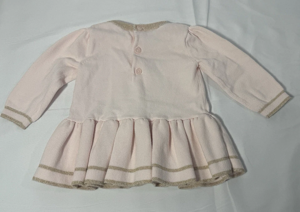 Bebé Niña Rosa Oro Arco Conjunto de 2 piezas Suéter Top Camisa Volantes Pantalones Talla 3-6 Mos Foto 3 de 4