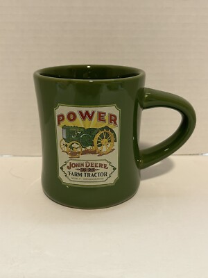 John Deere Green Double Sided Coffee Mug Cup Diner Style Farm Tractor Model D
