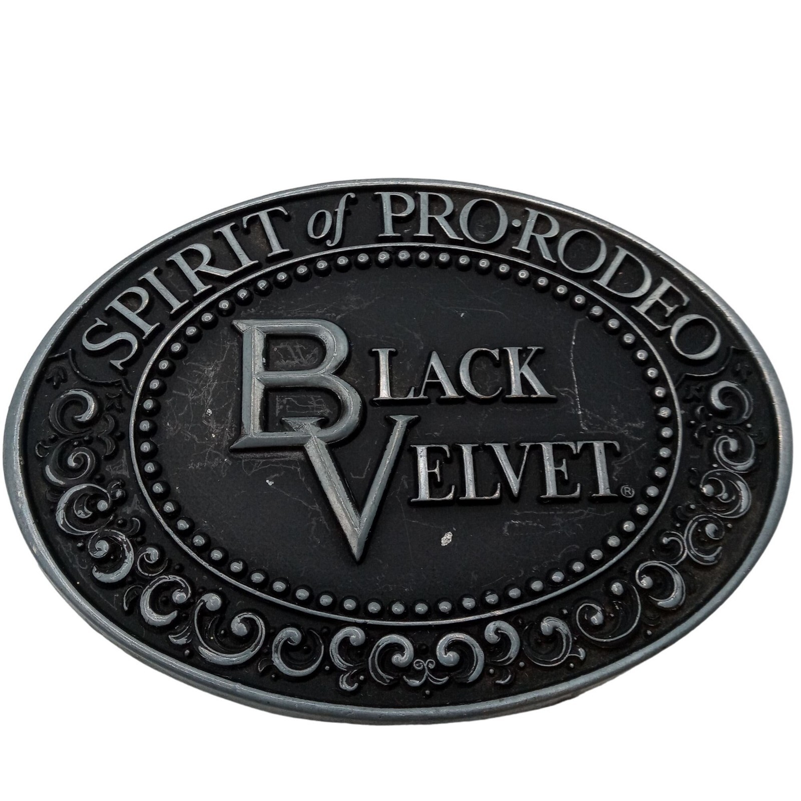 Black Velvet Whisky Belt Buckle Spirit Of Pro Rodeo 1979 Rodeo Western Vintage