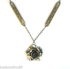 TYLER CODY DESIGNS SILVER TONE FLOWER PENDANT NECKLACE+2 QUOTE ACCENT-NEW+BOX