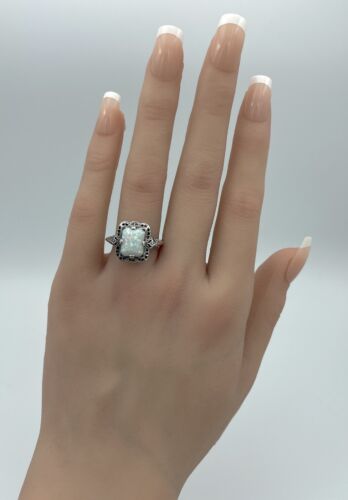 ANILLO DISEÑO CLÁSICO ÓPALO CREADO EN LABORATORIO PLATA ESTERLINA 925 ESTILO ART DECO #994 - Imagen 2 de 4