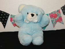 Vintage Dakin Cuddles Blue Bear Teddy White Muzzle Plush Stuffed Rattle Toy 14"