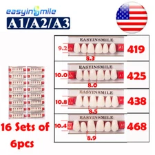 16Sets/6Pcs Dental Upper Acrylic Resin Denture Maxillary Anterior Teeth A1/A2/A3