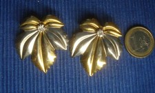 B26B Neuf Boucle Oreille BO Metal Doré Feuille Perle 2 Bijou Createur Earrings 