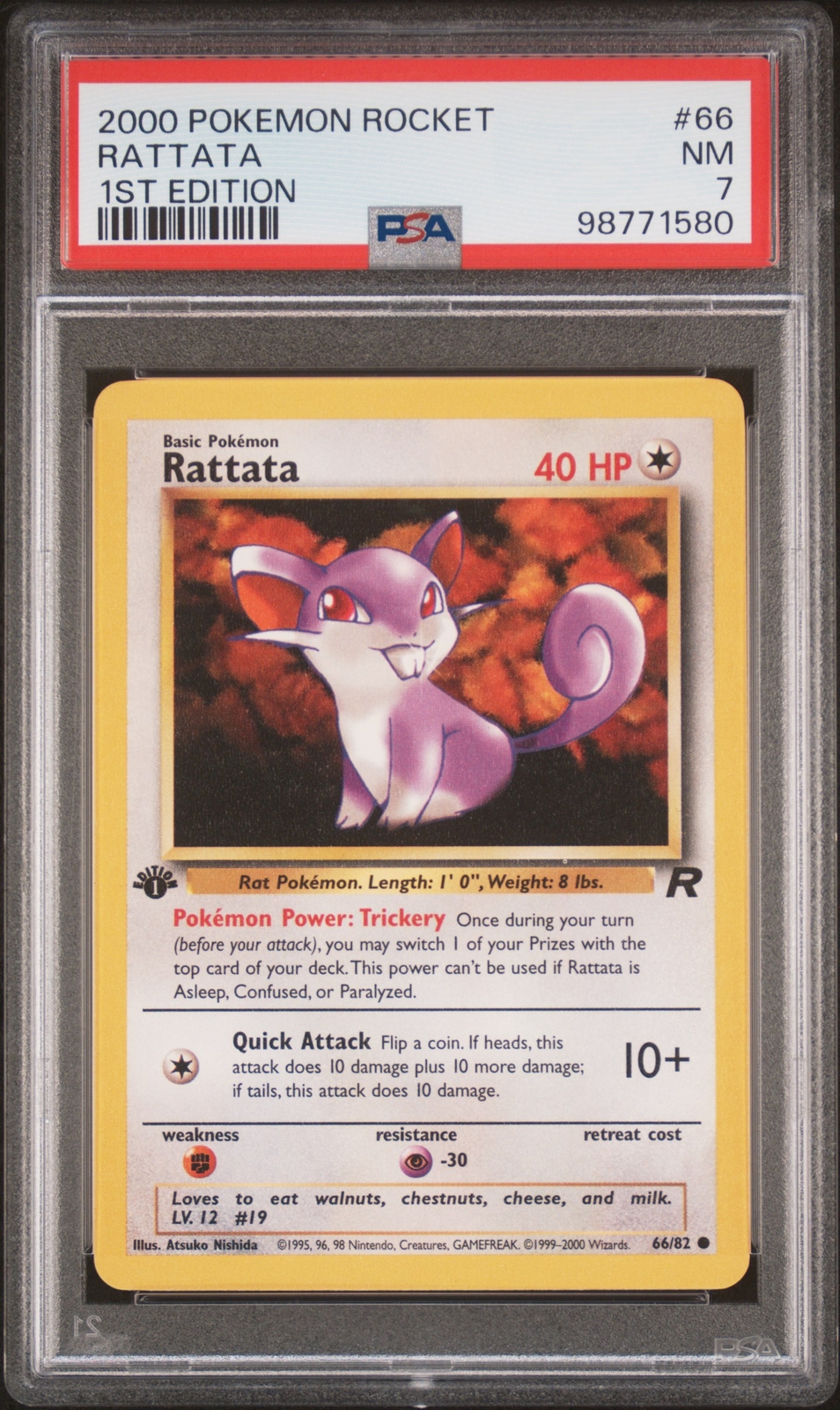 2000 POKEMON ROCKET 1ST EDITION #66 RATTATA PSA 7