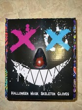 Halloween Mask Skeleton Gloves Set, LED Purge Mask Light Up Glow Blue  Pink