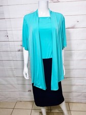 Dressbarn Womens Dress Size 20 Green & Blue Overlay Short Sleeve
