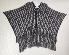 Cejon Womens One Size Black White & Gray Poncho Wrap Cardigan