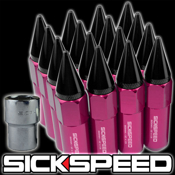 SICKSPEED 16 PC PINK/BLACK SPIKED ALUMINUM 60MM LOCKING LUG