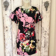 New York  Company Medium Womans Black Pink Colorful Floral Shift Pocketed Dress