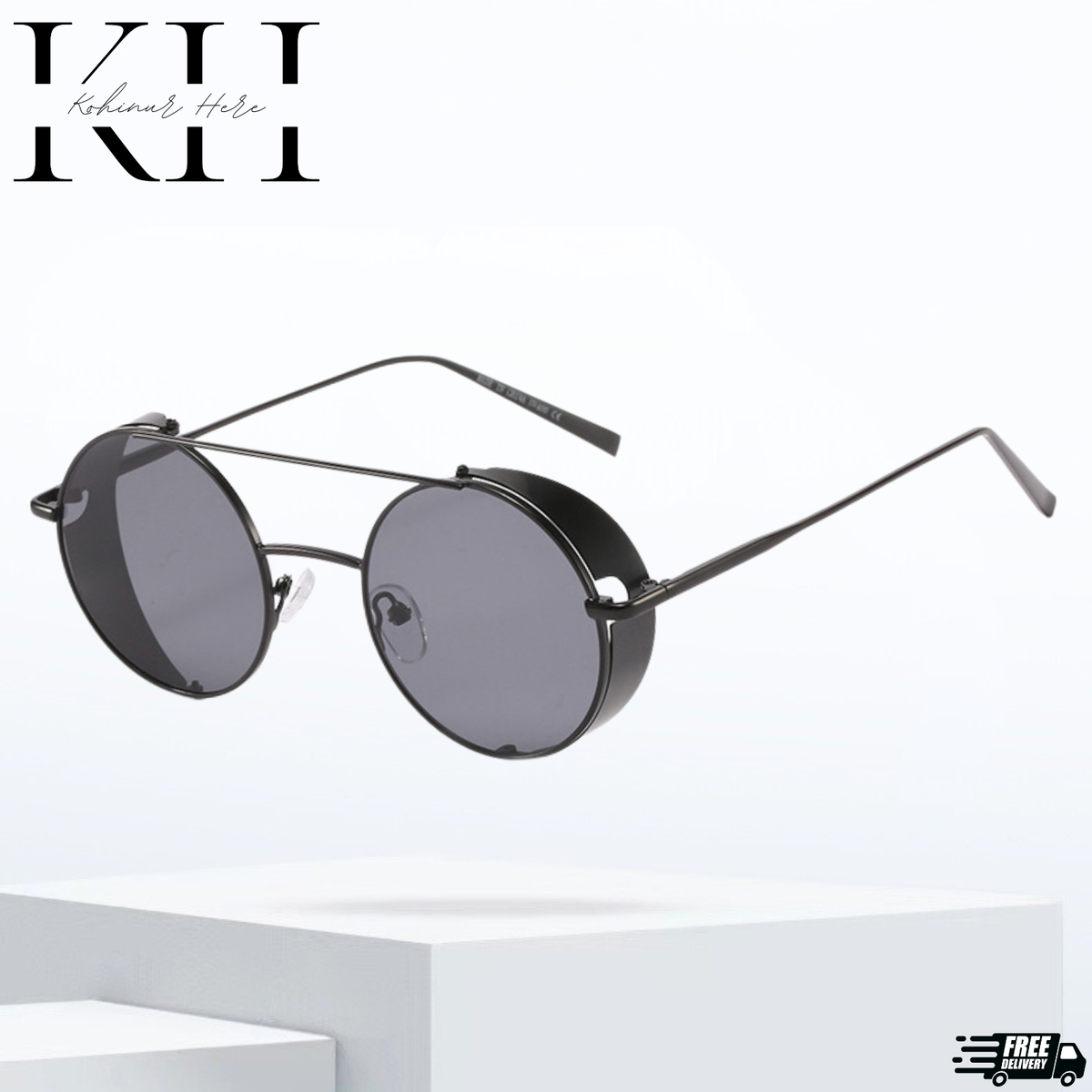 Vintage Retro Steampunk Sunglasses Side Shields Round Metal Glasses Mens  Womens