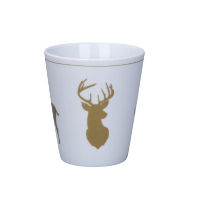 Krasilnikoff - Happy Mug ''Winter Lodge gold'' HM631 Becher Porzellan Hirsch, 