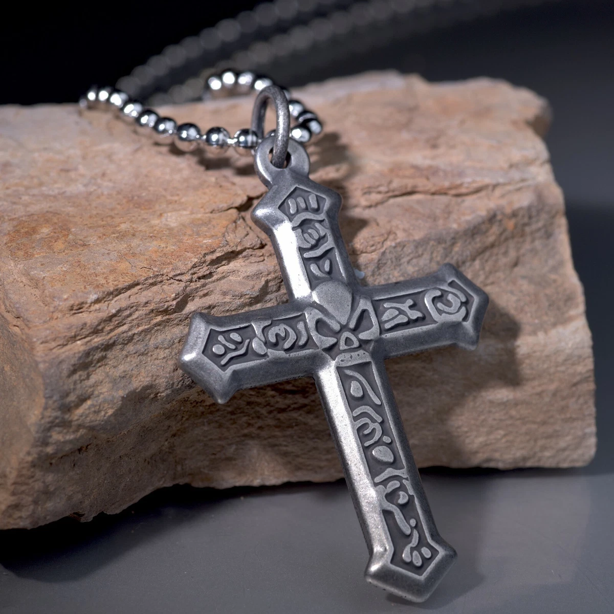 Mens gunmetal store cross necklace