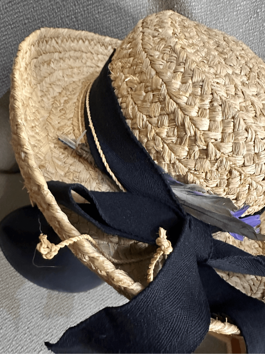 Vintage Scala Collection Woven Straw Hat Black Ribbon Trim  display picture 2