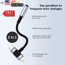 Lightning and USB-C to 3.5 mm Audio AUX Headphone Jack  2-IN-1 MFi Certified