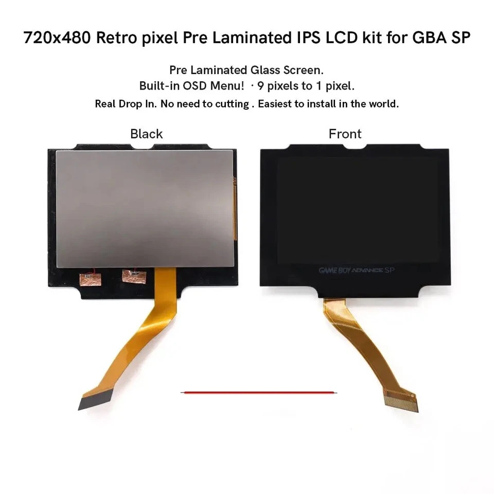Gameboy Advance SP 720x480 IPS LCD Backlight Kit V5 3.0 *NO SOLDER* with Shell - Image 2 of 4