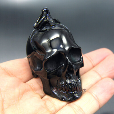Men's Huge Heavy Black 3D Skull Stainless Steel Biker Necklace Pendant 105 Grams