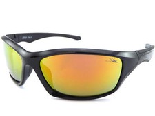 Stone Sunglasses Wraparound Shiny Black with Fire Red Mirror CAT.3 Lens ST521