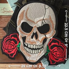 Skull Roses Biker Punk Motorcycle Iron on Embroidered Large Size Back patch XL