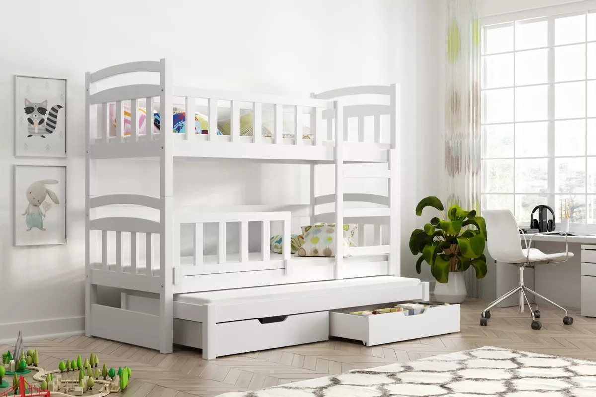 Kids Bunk bed Damien triple bed 2 drawers real wood frame 3 FREE