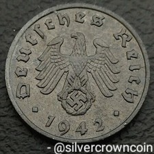 Germany 3d Reich 1 Reichspfennig 1942 E. KM#97. One Cent coin. Muldenhutten mint
