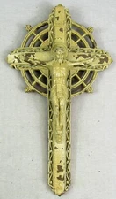 C. 1930 Pardon Cross Co. Crucifix Metal INRI White Painted Relic Christian 14"