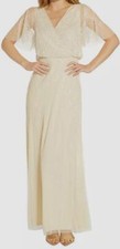 Adrianna Papell Women White Beaded Flutter Sleeve Gown Dress Petite Size 16P