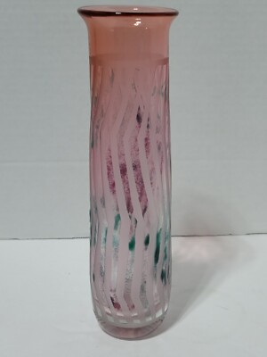 JUDITH VIA WOLFF STUDIO ART GLASS 1990 CAMEO CUT FLOWER GLASS VASE