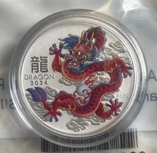 2024 Australia 1/2 oz Silver Red Lunar Dragon BU (Cap, SIII)