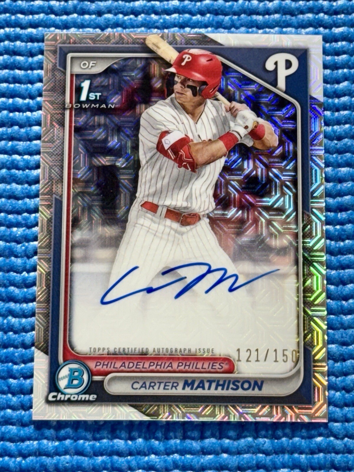 Carter Mathison 2024 Bowman Draft Chrome 1st HTA Choice Mojo Auto Refractor /150
